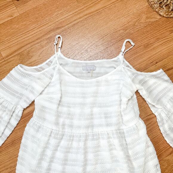 1.State Cold Shoulder White Top Spring Blouse - Picture 2 of 5